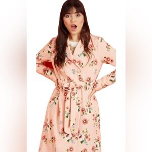 ModCloth Floral Pink Trench Coat
